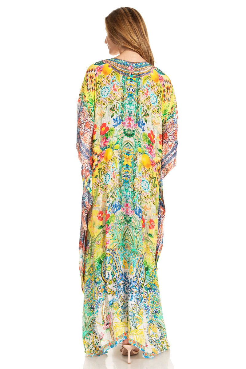 Sakkas Georgettina 2025 Flowy Rhinestone V Neck Long Caftan Dress / Cover Up