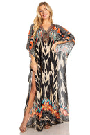 Sakkas Georgettina 2025 Flowy Rhinestone V Neck Long Caftan Dress / Cover Up