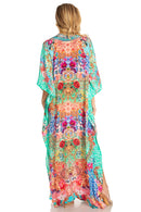 Sakkas Georgettina 2025 Flowy Rhinestone V Neck Long Caftan Dress / Cover Up