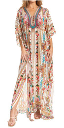 Sakkas Georgettina 2025 Flowy Rhinestone V Neck Long Caftan Dress / Cover Up