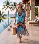 Sakkas  Georgettina Flowy  Rhinestone V Neck Long Caftan Dress / Cover Up