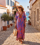 Sakkas  Georgettina Flowy  Rhinestone V Neck Long Caftan Dress / Cover Up
