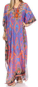 Sakkas  Georgettina Flowy  Rhinestone V Neck Long Caftan Dress / Cover Up