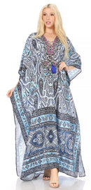 Sakkas  Georgettina Flowy  Rhinestone V Neck Long Caftan Dress / Cover Up
