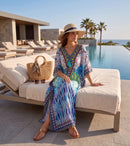 Sakkas  Georgettina Flowy  Rhinestone V Neck Long Caftan Dress / Cover Up