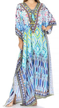 Sakkas  Georgettina Flowy  Rhinestone V Neck Long Caftan Dress / Cover Up#color_Black/Turquoise