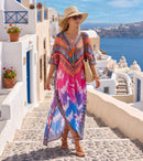 Sakkas  Georgettina Flowy  Rhinestone V Neck Long Caftan Dress / Cover Up