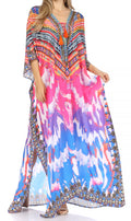 Sakkas  Georgettina Flowy  Rhinestone V Neck Long Caftan Dress / Cover Up#color_Pink/Orange