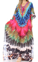 Sakkas  Georgettina Flowy  Rhinestone V Neck Long Caftan Dress / Cover Up