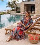 Sakkas  Georgettina Flowy  Rhinestone V Neck Long Caftan Dress / Cover Up