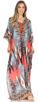 Sakkas  Georgettina Flowy  Rhinestone V Neck Long Caftan Dress / Cover Up