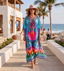 Sakkas  Georgettina Flowy  Rhinestone V Neck Long Caftan Dress / Cover Up