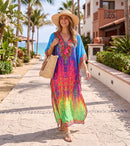 Sakkas  Georgettina Flowy  Rhinestone V Neck Long Caftan Dress / Cover Up