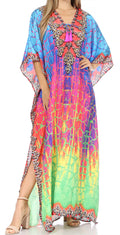 Sakkas  Georgettina Flowy  Rhinestone V Neck Long Caftan Dress / Cover Up#color_Green/Blue