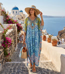 Sakkas  Georgettina Flowy  Rhinestone V Neck Long Caftan Dress / Cover Up