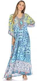 Sakkas  Georgettina Flowy  Rhinestone V Neck Long Caftan Dress / Cover Up
