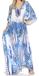 Sakkas  Georgettina Flowy  Rhinestone V Neck Long Caftan Dress / Cover Up
