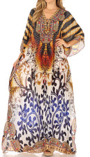Sakkas  Georgettina Flowy  Rhinestone V Neck Long Caftan Dress / Cover Up