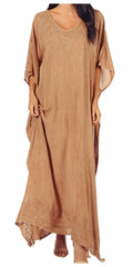 Sakkas Favi Womens Casual Long Maxi Dress Caftan Cover Up Loungewear in Rayon#color_Caramel