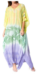 Sakkas Catia Women's Boho Casual Long Maxi Caftan Dress Kaftan Cover-up LougeWear #color_15-LimeGreen