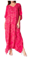 Sakkas Catia Women's Boho Casual Long Maxi Caftan Dress Kaftan Cover-up LougeWear #color_24-Raspberry