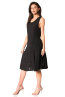 Sakkas Maya Midi Floral Embroidered Sleeveless Button Up Rayon Dress