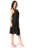 Sakkas Maya Midi Floral Embroidered Sleeveless Button Up Rayon Dress