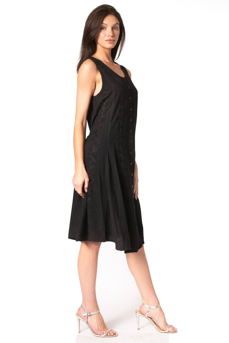 green emerald velvet dress Sakkas Sundara Stonewashed Rayon Embroidered Mid Length Dress - Grey