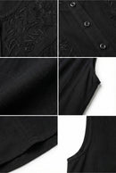 Sakkas Maya Midi Floral Embroidered Sleeveless Button Up Rayon Dress