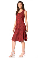 Sakkas Maya Midi Floral Embroidered Sleeveless Button Up Rayon Dress