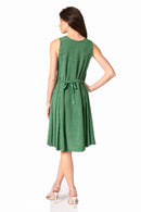 Sakkas Maya Midi Floral Embroidered Sleeveless Button Up Rayon Dress