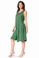 Sakkas Maya Midi Floral Embroidered Sleeveless Button Up Rayon Dress