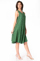 Sakkas Maya Midi Floral Embroidered Sleeveless Button Up Rayon Dress