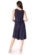 Sakkas Maya Midi Floral Embroidered Sleeveless Button Up Rayon Dress