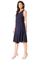 Sakkas Maya Midi Floral Embroidered Sleeveless Button Up Rayon Dress