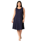 Sakkas Maya Midi Floral Embroidered Sleeveless Button Up Rayon Dress