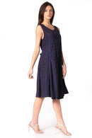 Sakkas Maya Midi Floral Embroidered Sleeveless Button Up Rayon Dress