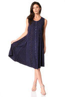 Sakkas Maya Midi Floral Embroidered Sleeveless Button Up Rayon Dress