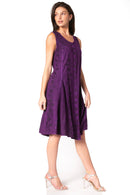 Sakkas Maya Midi Floral Embroidered Sleeveless Button Up Rayon Dress