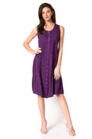 Sakkas Maya Midi Floral Embroidered Sleeveless Button Up Rayon Dress