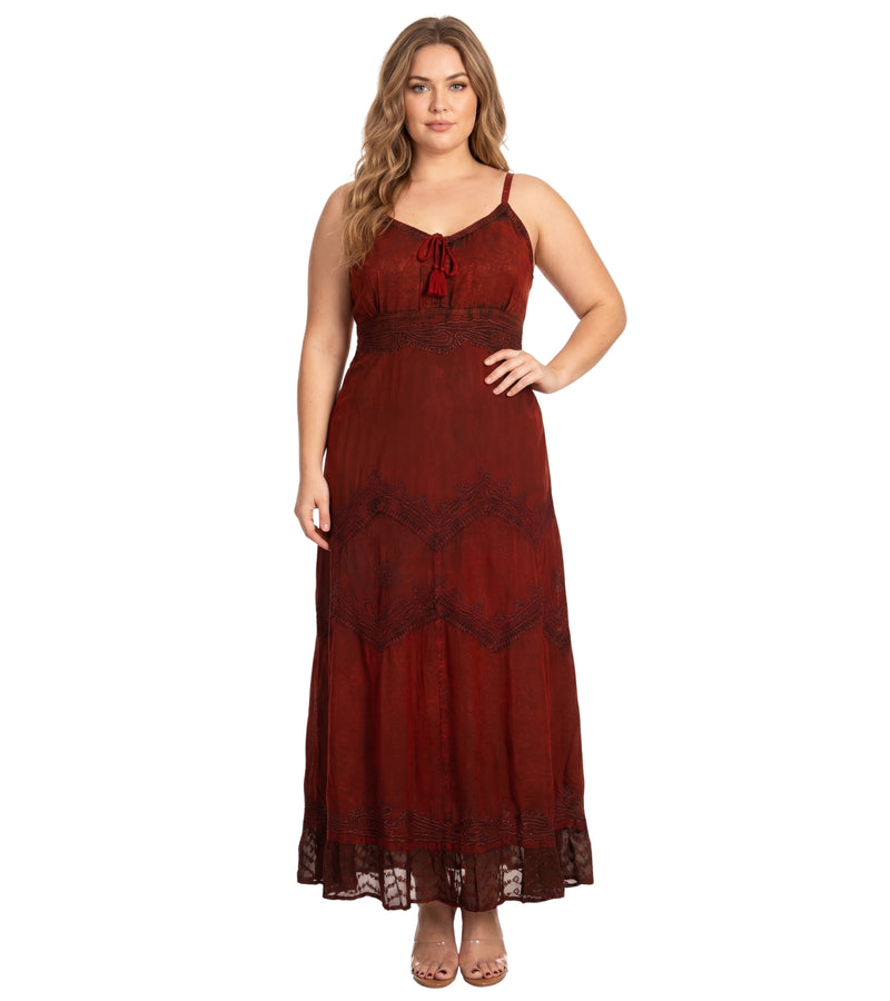 rayon stone washed embroidered vintage dress Sakkas Rayon Embroidered Stonewashed Adjustable Spaghetti Straps Long