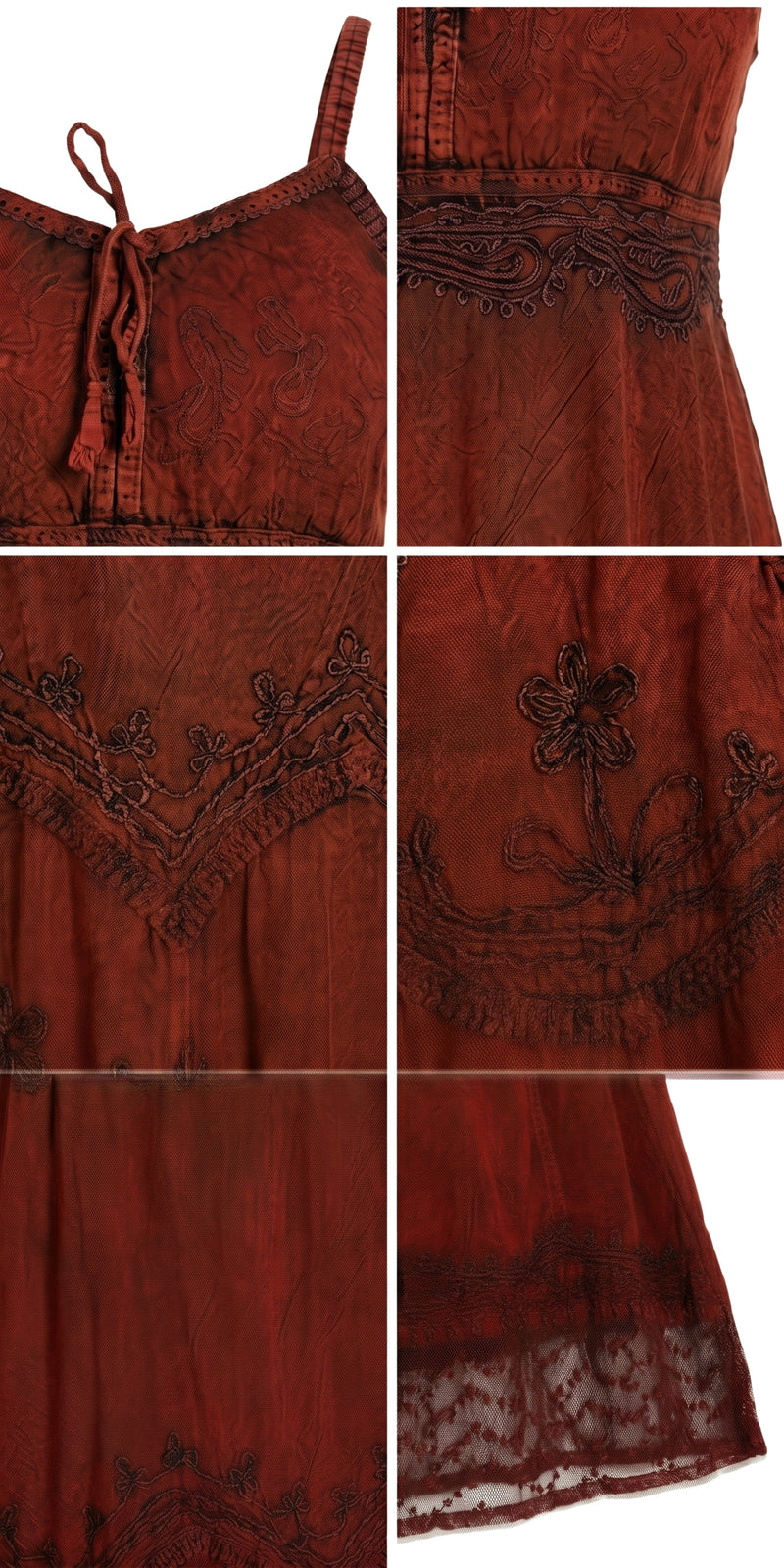 rayon stone washed embroidered vintage dress Chocolate Ember Embroidered Midi Western Dress in Rayon by TLB