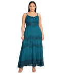 MKY Amy Stonewashed Rayon Embroidered Adjustable Spaghetti Straps Long Dress