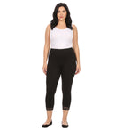 Sakkas Cotton Blend Lace Trim Stretch Capri Leggings - Made in USA