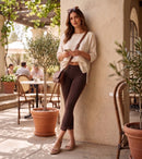 Sakkas Cotton Blend Lace Trim Stretch Capri Leggings - Made in USA