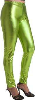 Sakkas Footless Liquid Wet Look Shiny Metallic Stretch Leggings#color_AppleGreen
