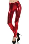 Sakkas Footless Liquid Wet Look Shiny Metallic Stretch Leggings#color_Red