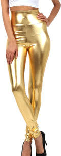 Sakkas Shiny Liquid Metallic High Waist Stretch Leggings - Made in USA#color_Gold
