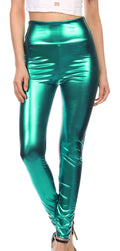 Sakkas Shiny Liquid Metallic High Waist Stretch Leggings - Made in USA#color_Green