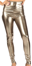 Sakkas Shiny Liquid Metallic High Waist Stretch Leggings - Made in USA